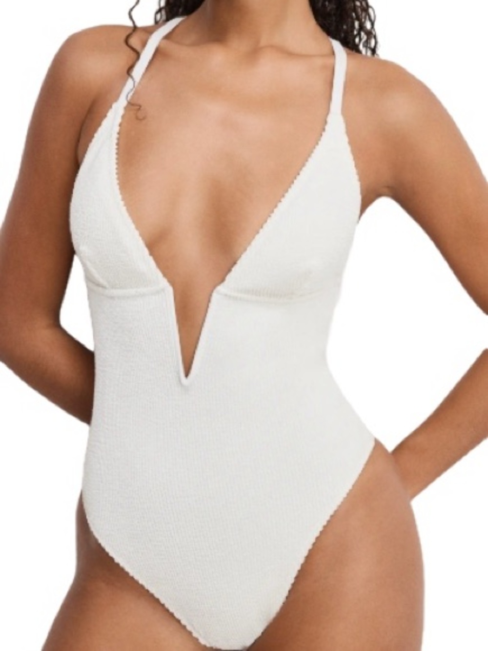 Good American White Plunge V-Neck One-Piece Swimsuit